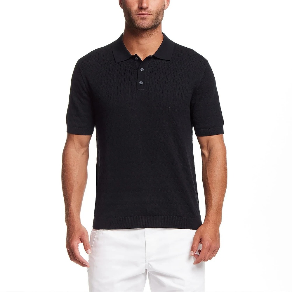 WP Weatherproof Men's Staggered Rib Short Sleeve Polo Size Small Navy
